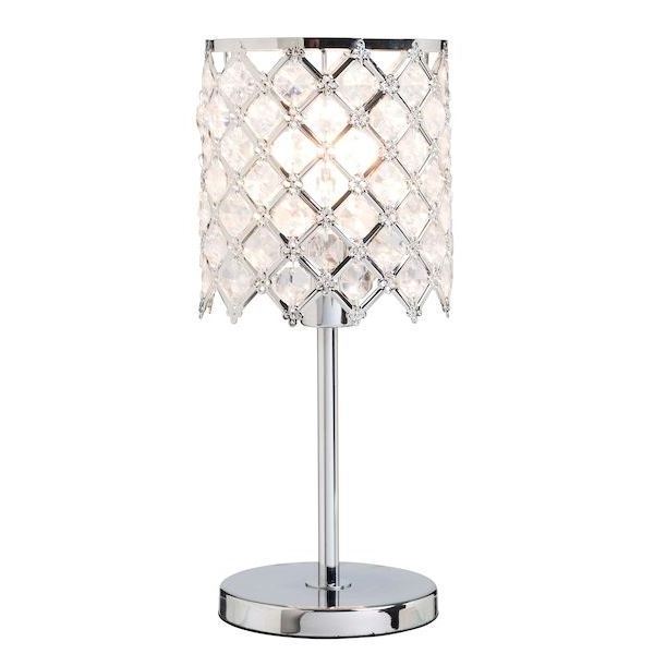 Modern Polished Chrome & Clear Acrylic Jewel Cylinder Touch Table Lamp