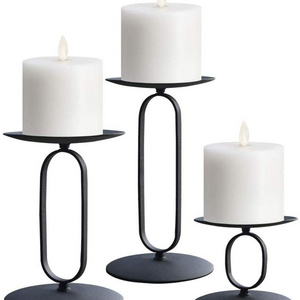 Set of 3 Candlestick with Black Iron-3.5" Diameter Ideal for Pillar LED Candles Round Candle Stick Holder