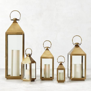 Tall Outdoor Decorative Gold Metal Candle Lanterns Set