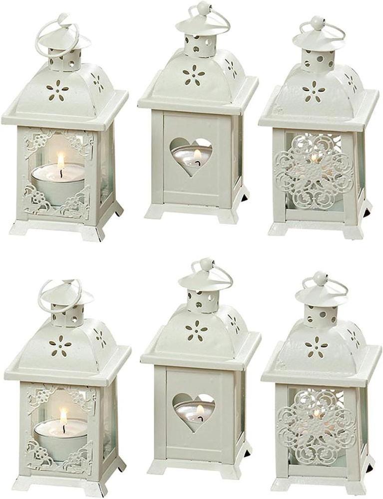 Romantic French Country Style Hearts Flowers and Lace  white tea Candle Lanterns