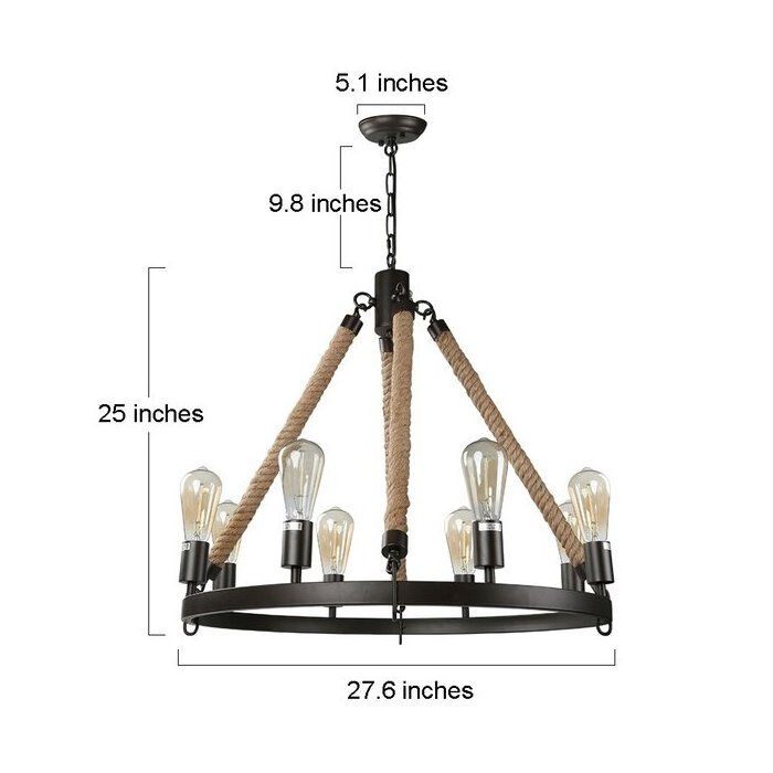 Statement Wagon Wheel Accents Dinning Rooms Foyer Light Fixture Rustic Farmhouse Hemp Rope Chandelier Lighting