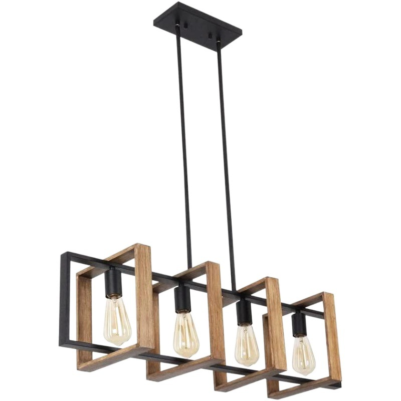 Kitchen Island Retractable Pendant Lighting 4 - Light  Black Lantern Metal Farmhouse Chandelier Lighting