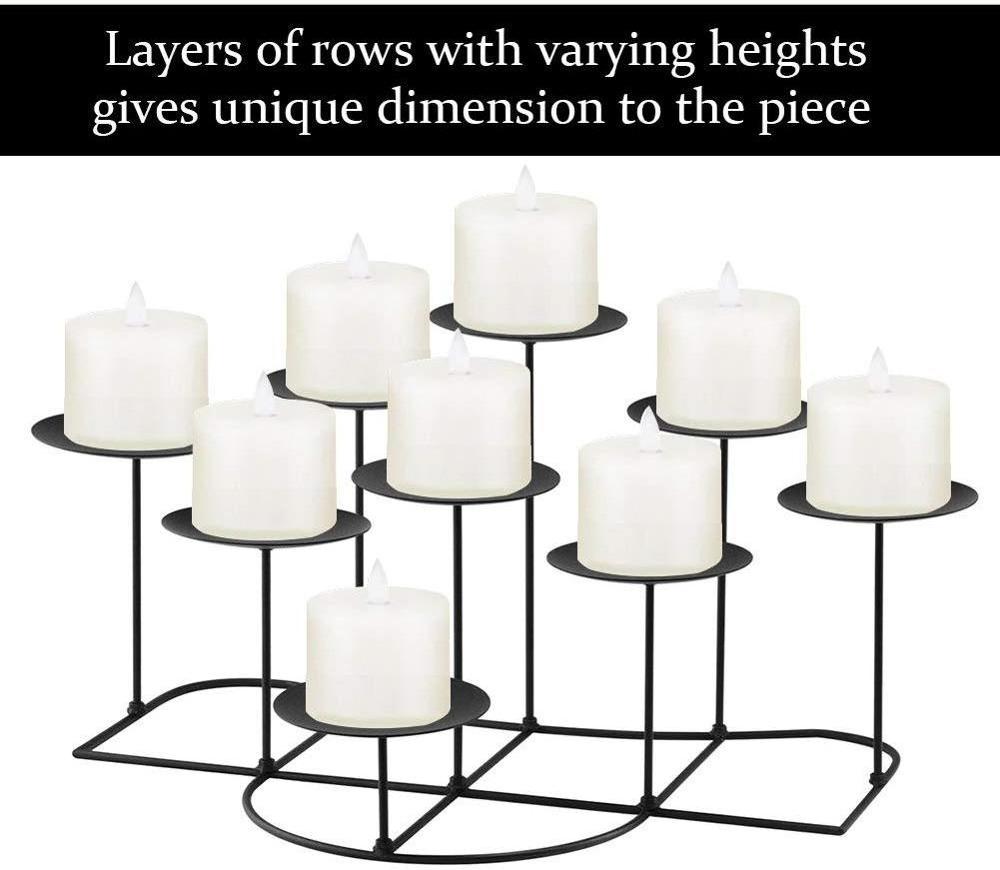 DIY 9 Mantle Candelabra Flameless or Wax Candle Holders For Fireplace with Black Iron Decoration on Desk