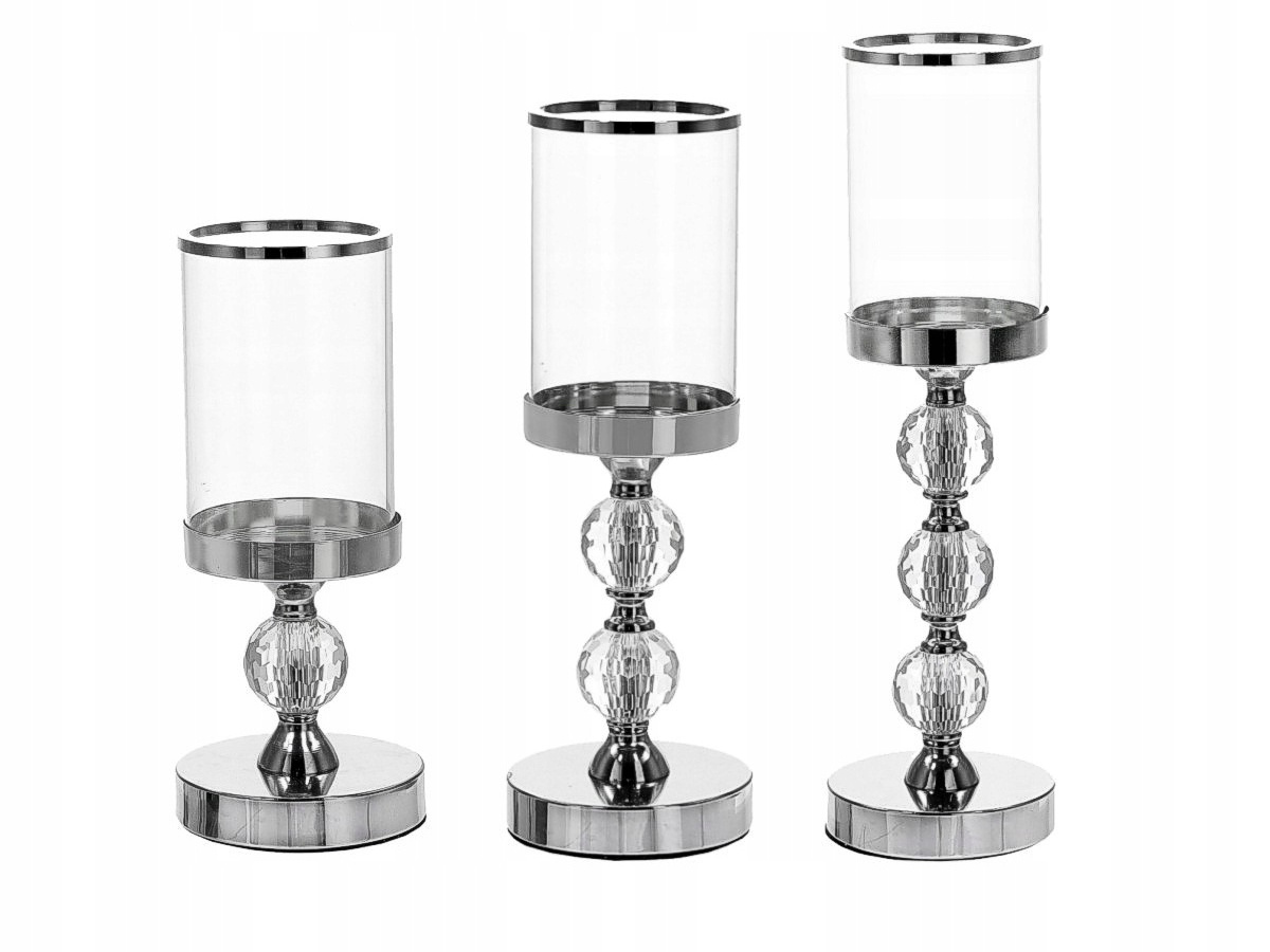 Candlestick Home Lanterns Set of 3 Silver Acryl Beads Iton Glass Candle Holder Used for Wedding Part Event