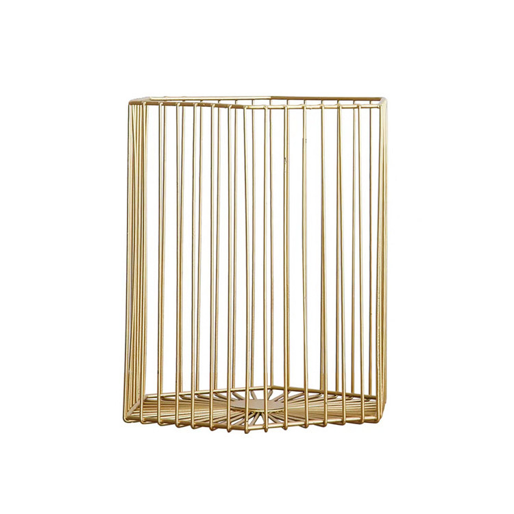 Gold Iron Wire Line Hexagon Shape Home Accessories Table Storage Rack Geometric Candle Holder