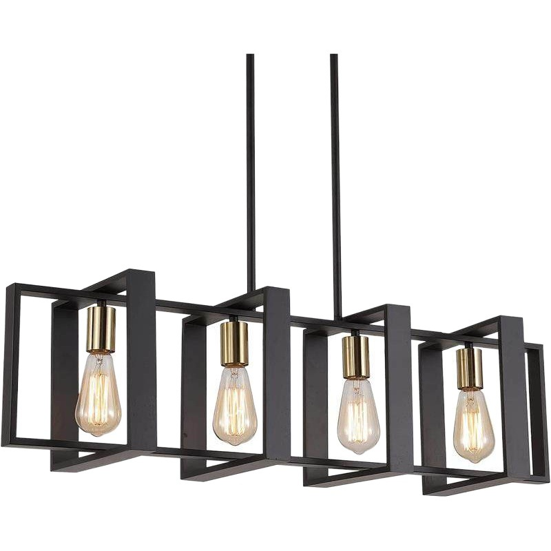 Kitchen Island Retractable Pendant Lighting 4 - Light  Black Lantern Metal Farmhouse Chandelier Lighting