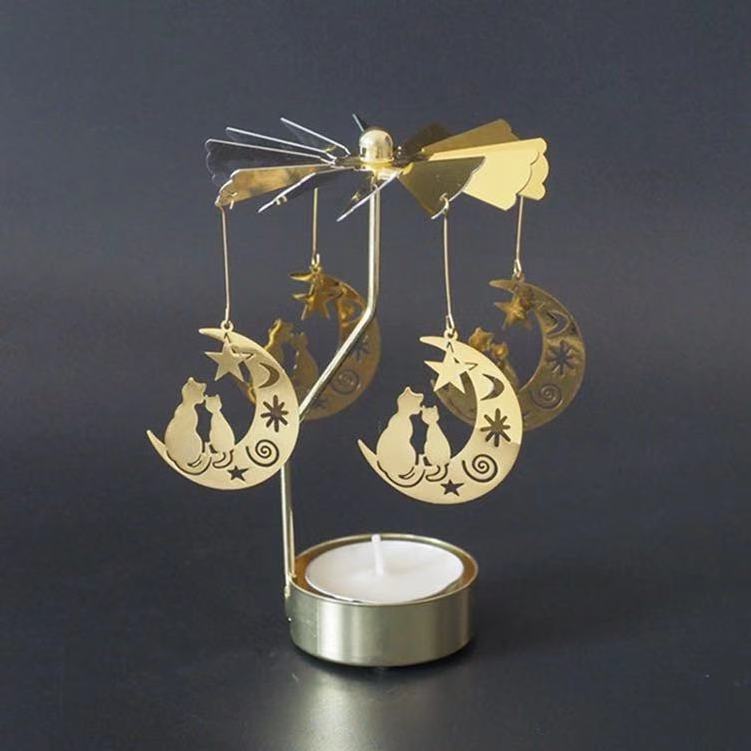 Padory Rotary Spinning Tealight Candle Metal Tea Light Holder Carousel Home Decoration