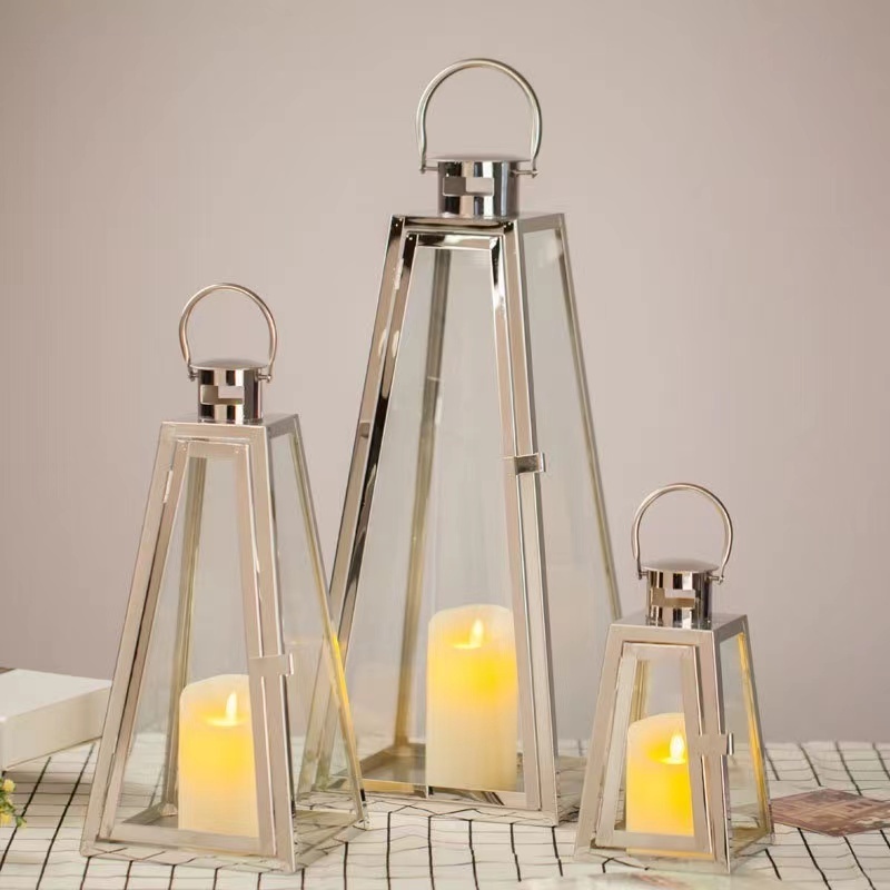 Garden Floor Stainless Steel Candle Holder Outdoor Hanging Hurricane Windproof Lantern