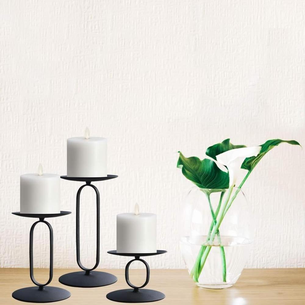 Set of 3 Candlestick with Black Iron-3.5