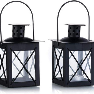 Vintage Black Metal Mini Decorative Candle Lanterns Tealight Candle Holder & Led Tea Light Candleholder Decoration for Birthday