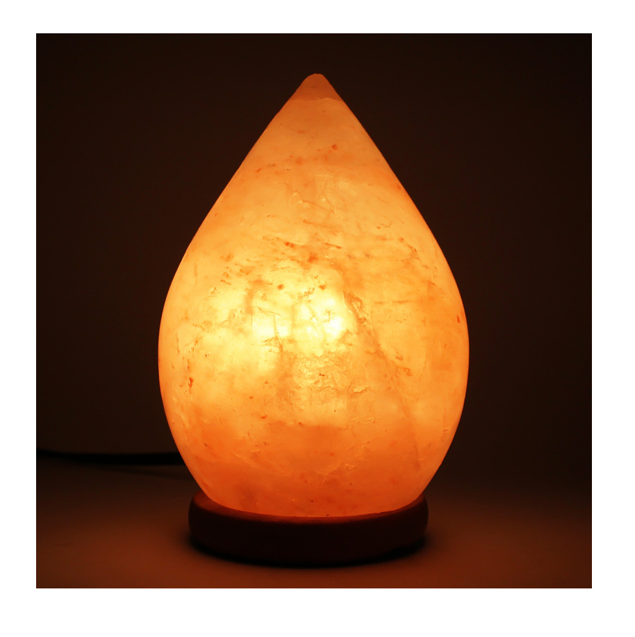 OEM wholesale Dimmer Switch 15w Bulb Wooden Base Decoration Natural Crystal Rock Stone Pink Himalayan Salt Lamps Tear Drop Shape