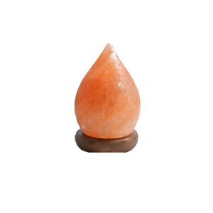 OEM wholesale Dimmer Switch 15w Bulb Wooden Base Decoration Natural Crystal Rock Stone Pink Himalayan Salt Lamps Tear Drop Shape