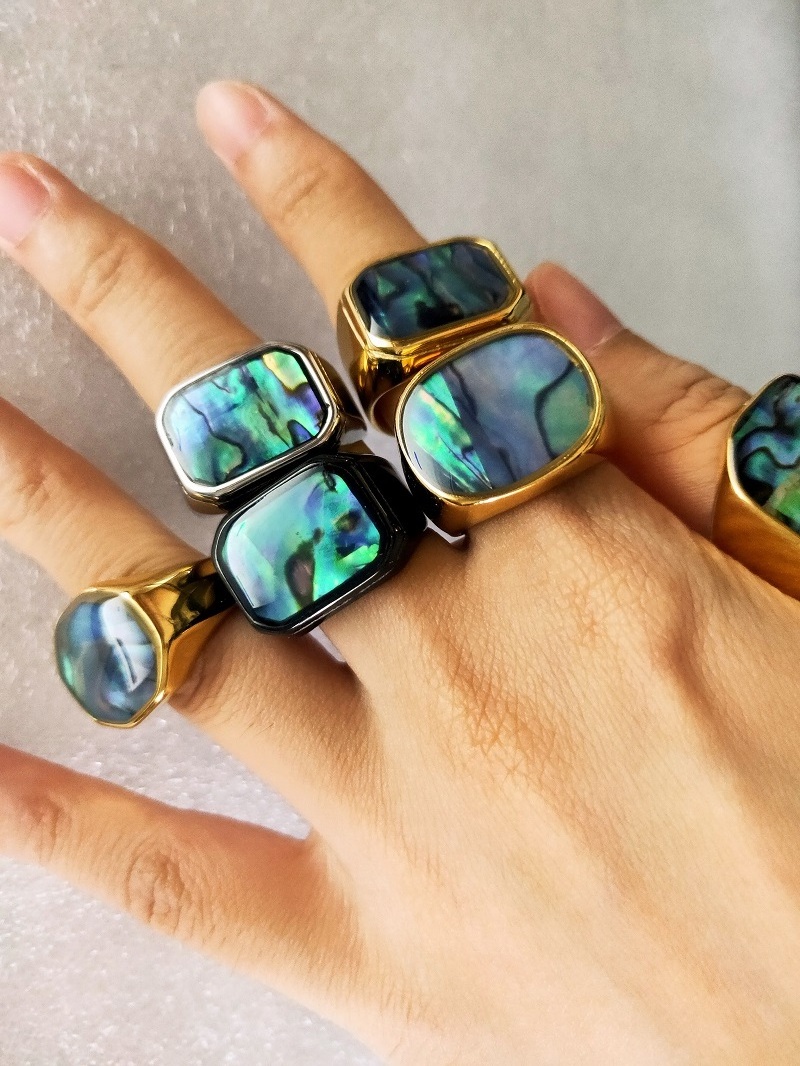 Colorful Shells Gemstone Ring 18k Gold Jewelry Stainless Steel Rings Wedding Supplies Stainless Steel 18k Gold Plated Rings Girl