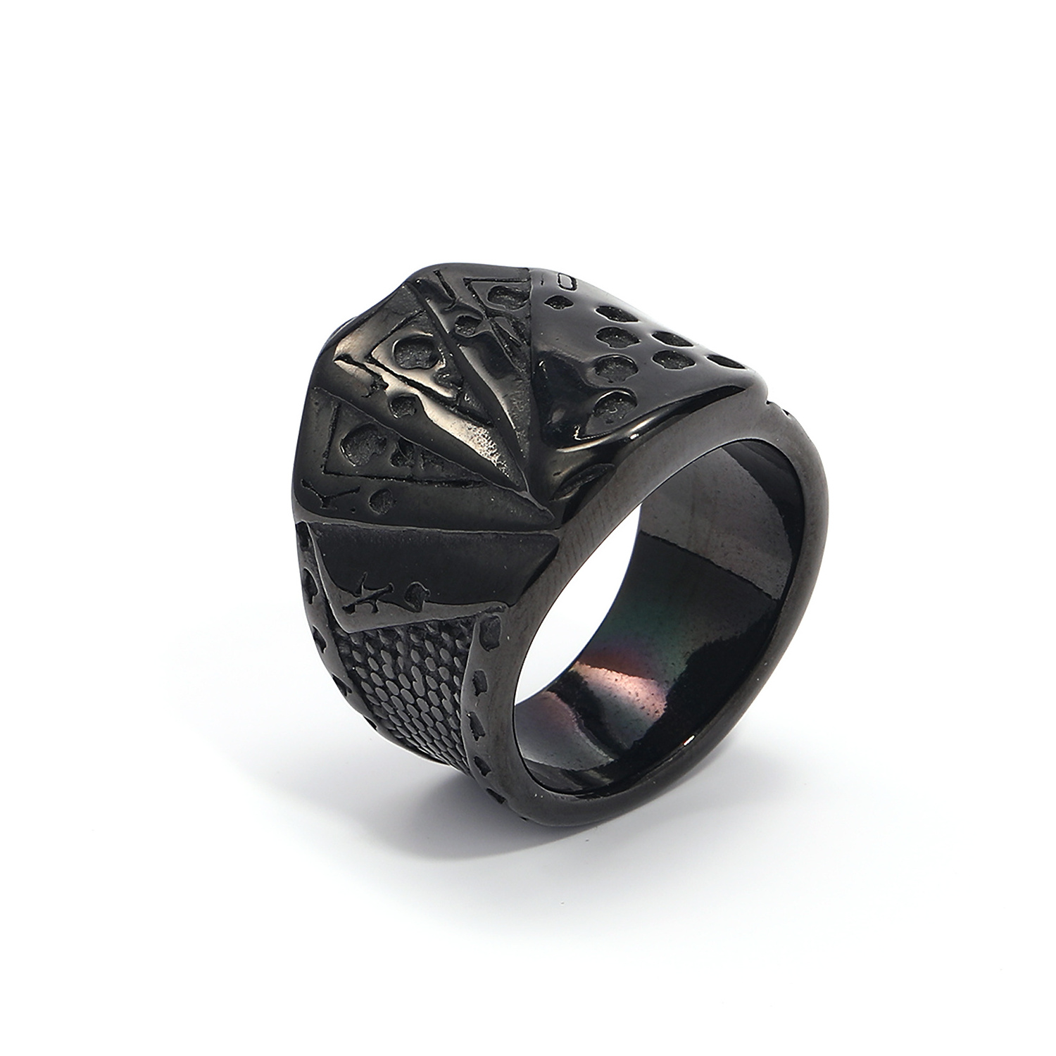 Trendy Vintage Personality Playing Card Flush 316L Stainless Steel Rings men