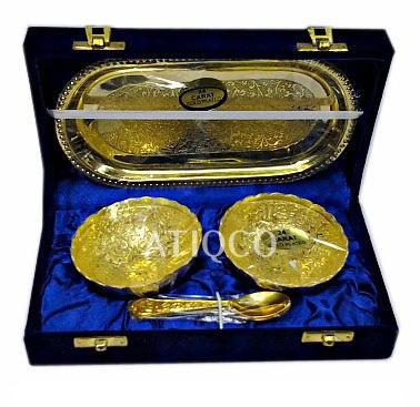 Brass Bowl Set Gold Plated in Velvet Box New Special Design Metal Gold Fruit Bowl Attractive Fruit Metal Bowl Best Selling