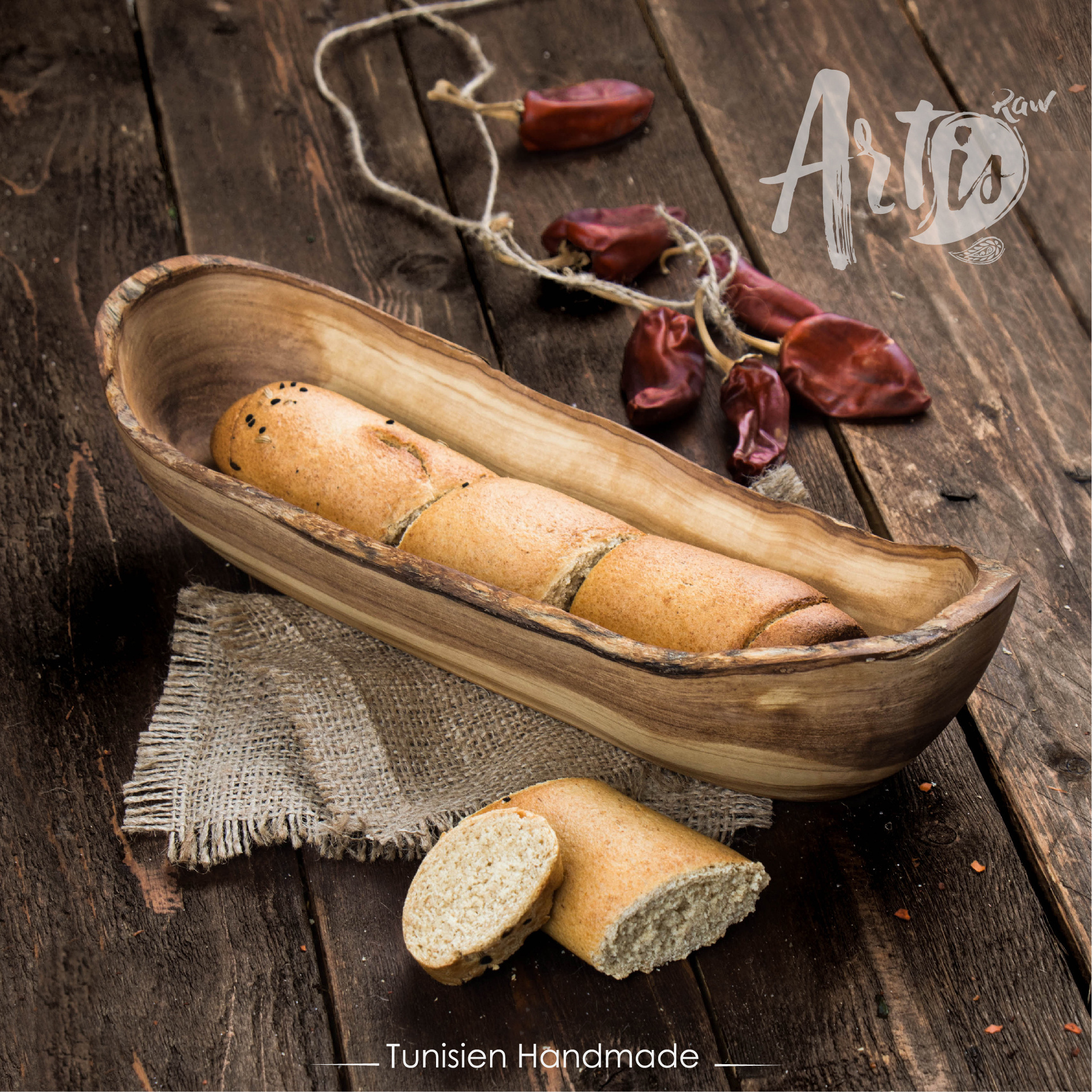 RusticWood Handcrafted Bread Basket / Nature's Touch Handmade Bread Holder / Bread Basket handmade from Olive Wood