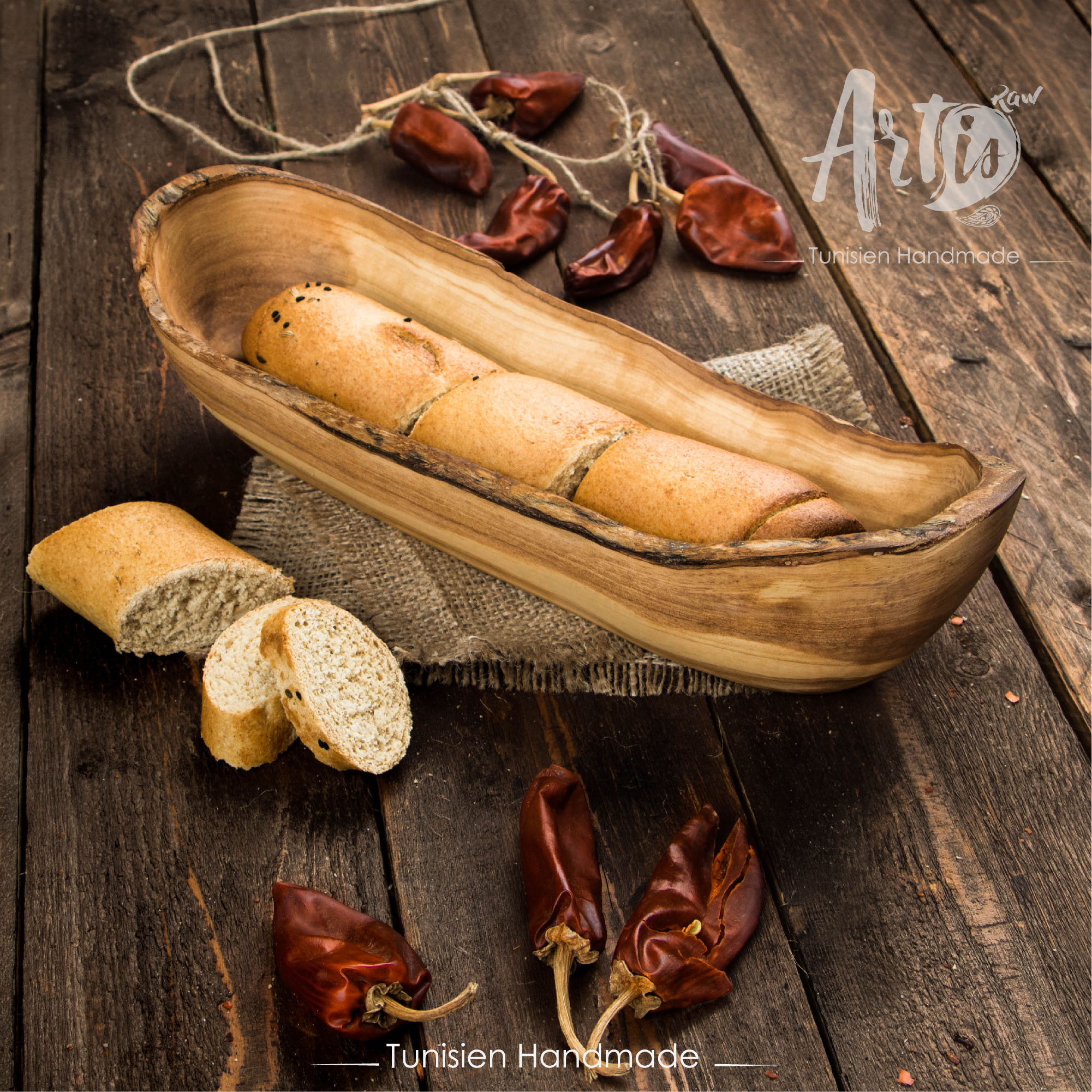 RusticWood Handcrafted Bread Basket / Nature's Touch Handmade Bread Holder / Bread Basket handmade from Olive Wood