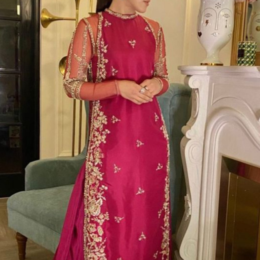 INDIAN & PAKISTANI STYLISH EMBROIDERY ON FLOOR LENGTH KURTA WITH PLAZO DRESS FOR Party-wear-dress  for Party/ Wedding=2023