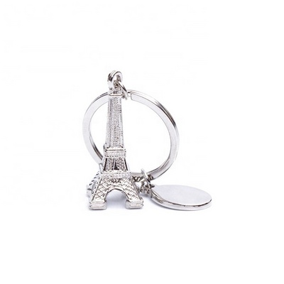 Wholesale Promotion Custom 3D Souvenir Sliver France Paris Eiffel Tower Custom Metal keychain With Blank Tag