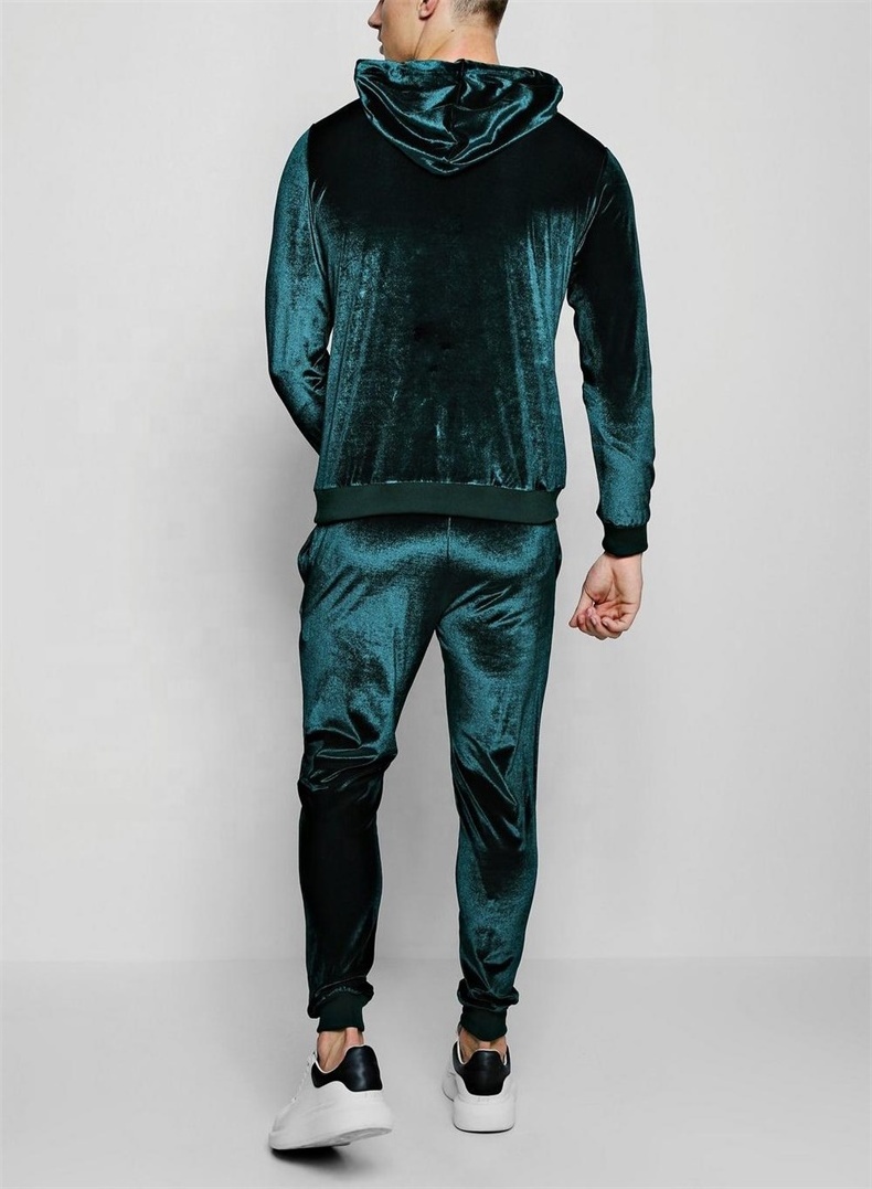 New stylish plain cotton velour sweatsuit custom velvet tracksuit men