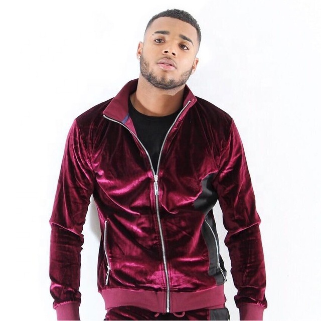 New stylish plain cotton velour sweatsuit custom velvet tracksuit men