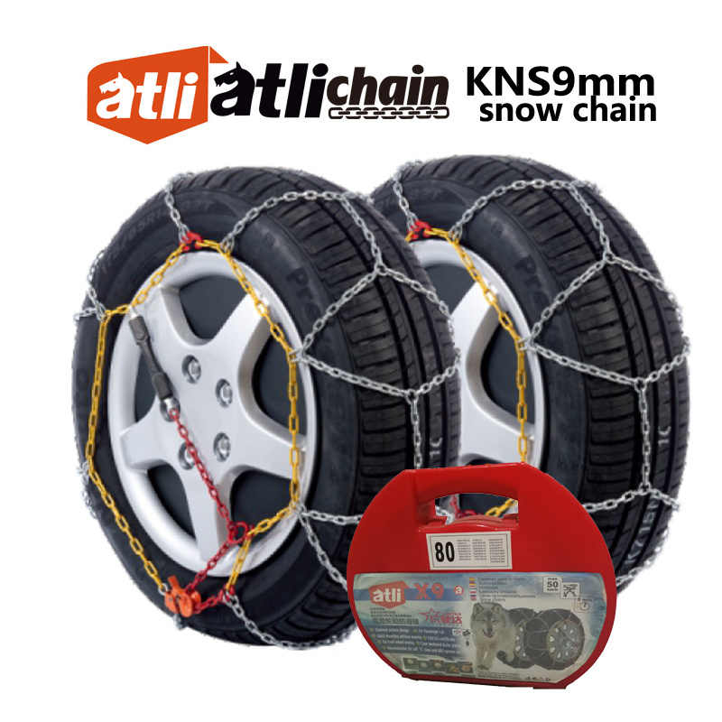 Atlichain 9mm KNS steel quick mounting diamond car tire chains with EN16662-1 Certificate