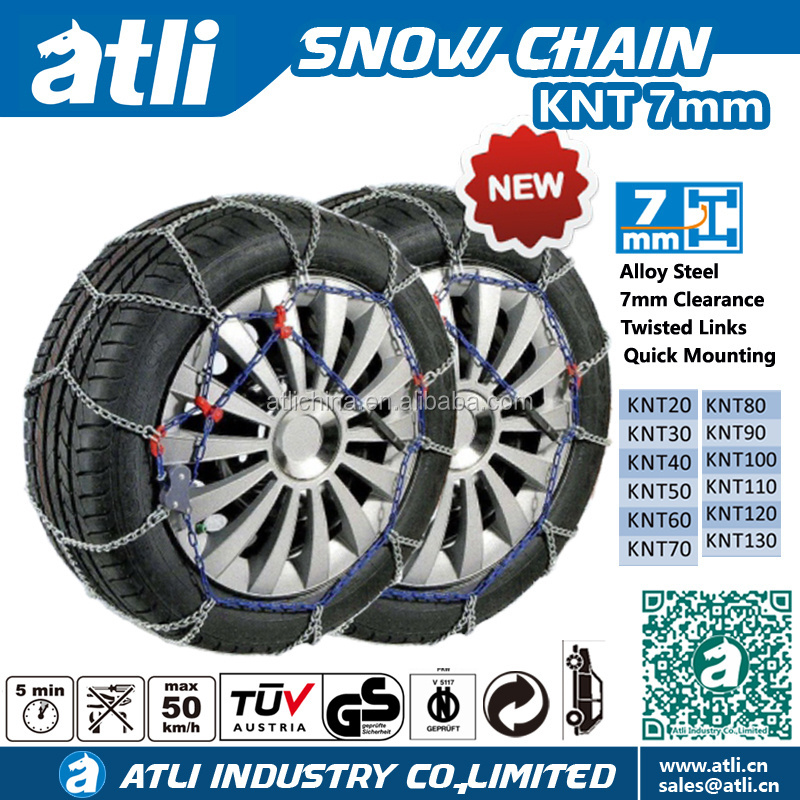 Atlichain Alloy steel KNT 7mm car tire chain,snow chain with more small clearance on snow road winter snow chains