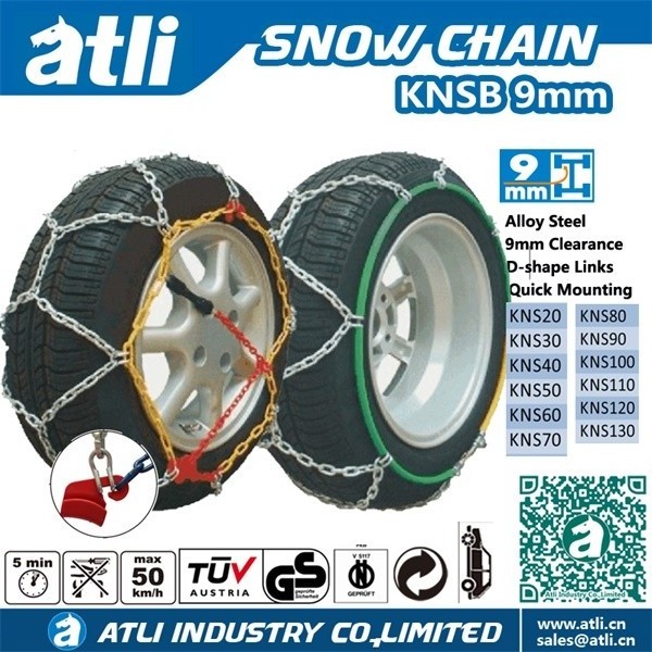 Atlichain KNS9mm snow chain steel diamond  Security Chain with EN16662-1 passenger car tire Traction snow tire chains