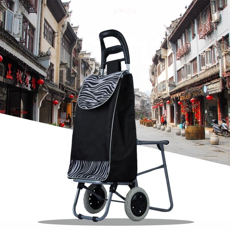 Light Weight Cheap Reusable Folding Shopping Cart Bags Trolley Shopping Folding Cart With Seat and Chair