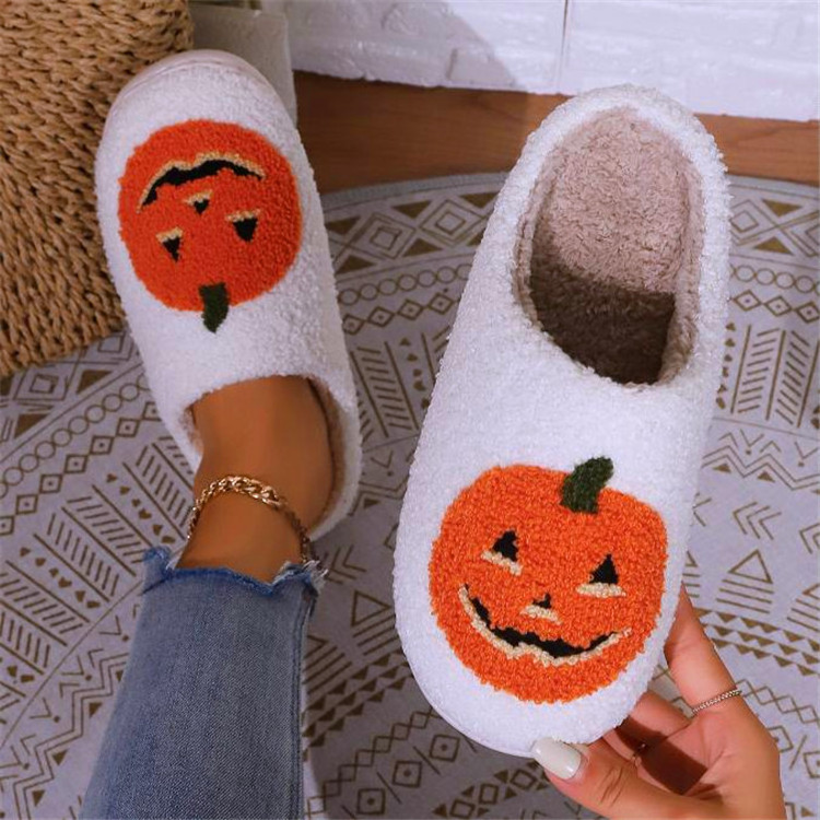 2024 new warm slippers cozy cotton Cute fluffy fuzzy plush fur soft soles Easter pumpkin ladies women indoor home slippers