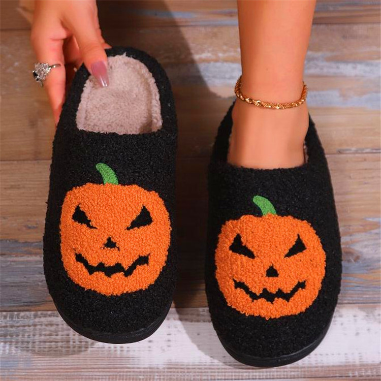 2024 new warm slippers cozy cotton Cute fluffy fuzzy plush fur soft soles Easter pumpkin ladies women indoor home slippers