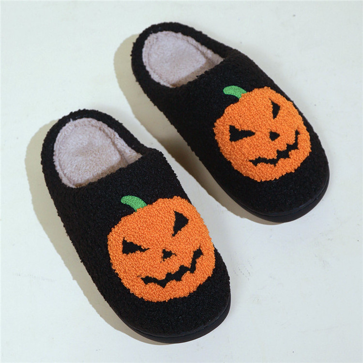 2024 new warm slippers cozy cotton Cute fluffy fuzzy plush fur soft soles Easter pumpkin ladies women indoor home slippers