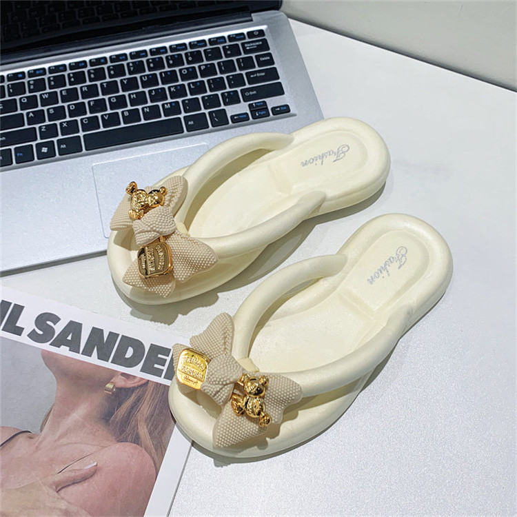 fashion pvc flip flops slippers outdoor soft platform soles with bowknot design ladies women Slide Sandals slippers flip flop