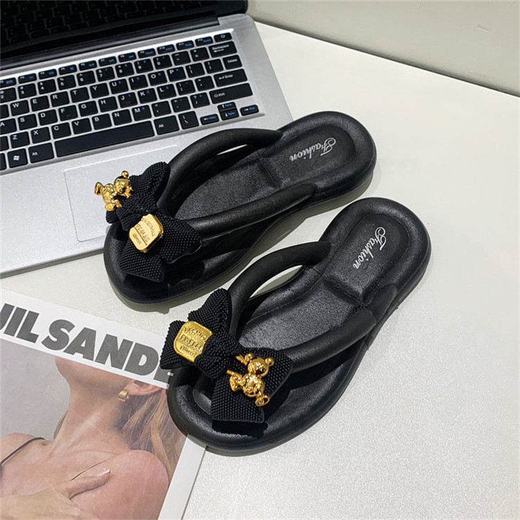 fashion pvc flip flops slippers outdoor soft platform soles with bowknot design ladies women Slide Sandals slippers flip flop