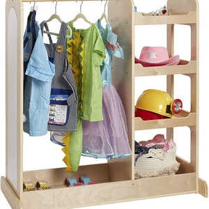 Kids Birch Dress Up Center, Dramatic Play Storage Closet with Mirrors, Kids Montessori Wardrobe, Clothing and Costume Organizer