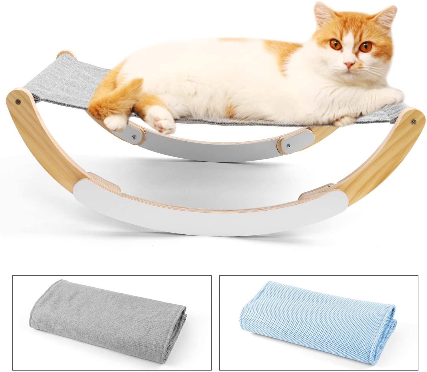 Cat Hammock Bed  Spare Blanket  Kitten or Small Puppy Dog Rocking Hammock Bed Wooden Frame Hanging Pet Bed