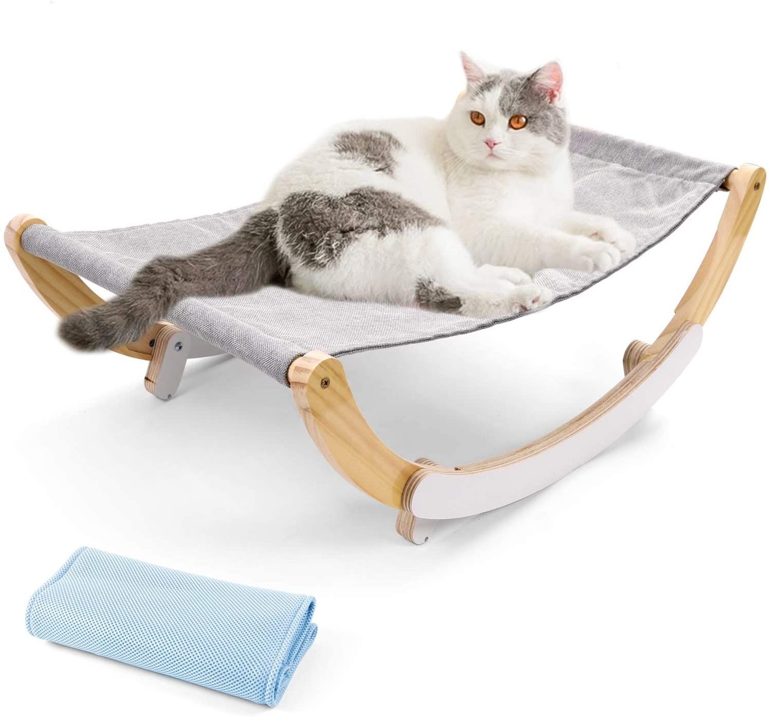 Cat Hammock Bed  Spare Blanket  Kitten or Small Puppy Dog Rocking Hammock Bed Wooden Frame Hanging Pet Bed