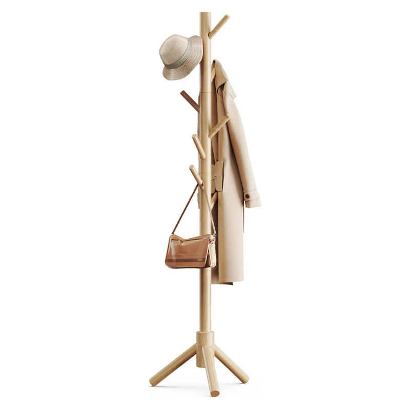 Wooden Coat Rack Sturdy Wooden Coat Rack Stand Adjustable Height Coat Tree Standing Tree Hanger with 4 Sections & 8 Hooks