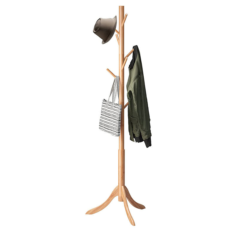 Wooden Coat Rack with 8 Hooks Standing Adjustable Height Coat Wooden Coat Rack Sturdy Tree Standing Tree Hange