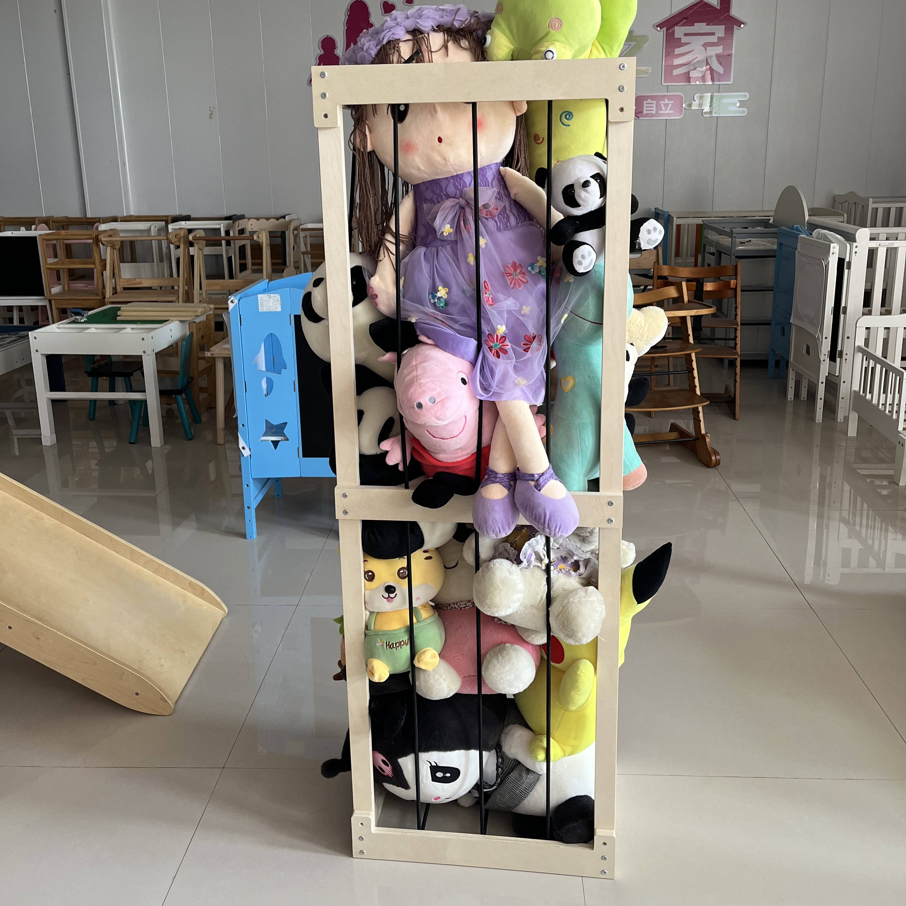 Wooden Toy Organizer Stuffed Animal Zoo Wood Soft Toy Shelf with Adjustable Length Stuffed Animal Storage Plush Toys Holder