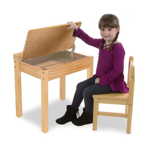 Kids Learning Solid Wood Table and Chair with Storage Wooden Nature Color Kids Study Table Set Children Study Desk And Chair