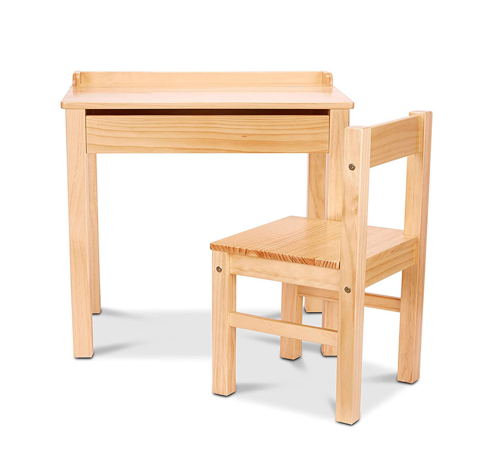 Kids Learning Solid Wood Table and Chair with Storage Wooden Nature Color Kids Study Table Set Children Study Desk And Chair