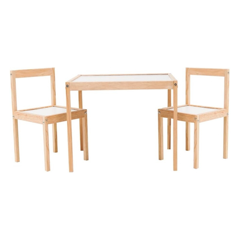 Wooden Kids Study Table with 2 Chairs Set for Toddlers Boys Girls Study Table with Chair White Wood Children's Furniture