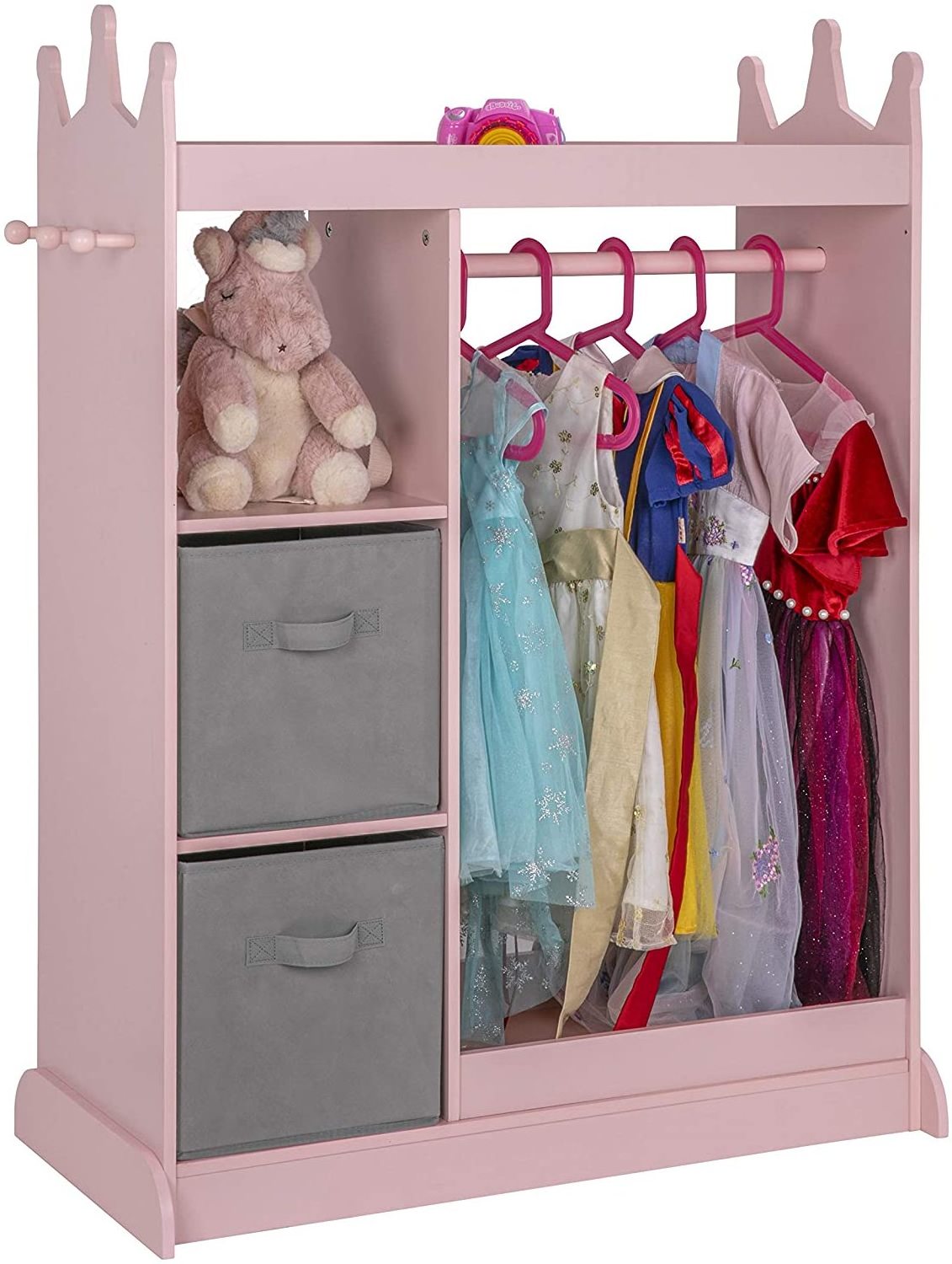 Wood Dress up Storage with Mirror Toddler Armoire Dresser with Mirror Costume Closet for Kids  Pretend Storage Closet