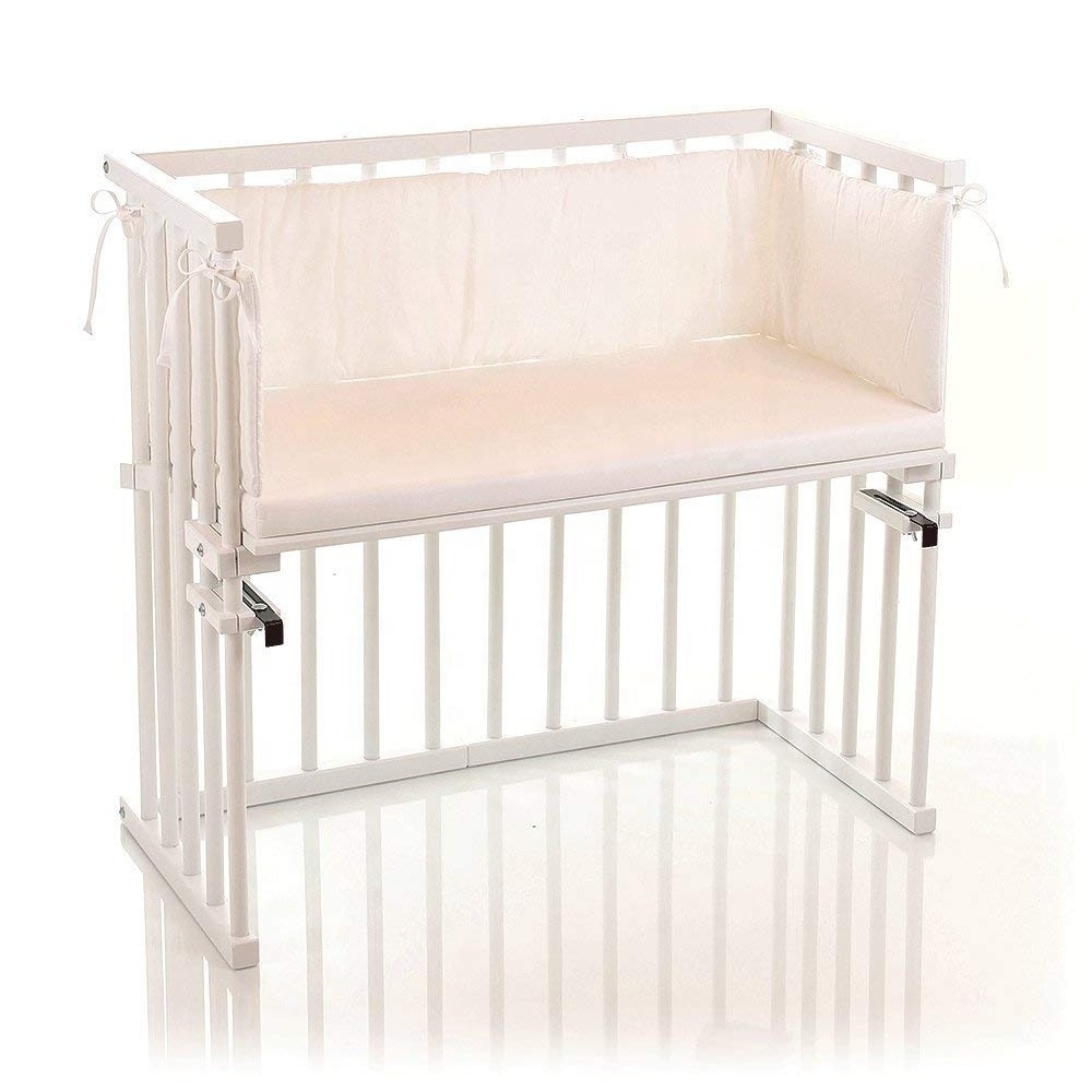 Beech Wood Adjustable Stand Cot Baby Crib Connect With Adult Bed Co-sleeper