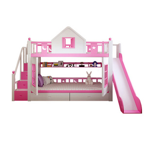 Children's girls Princess Bunk Beds Kids bunk bed European design wooden bunk bed with slide