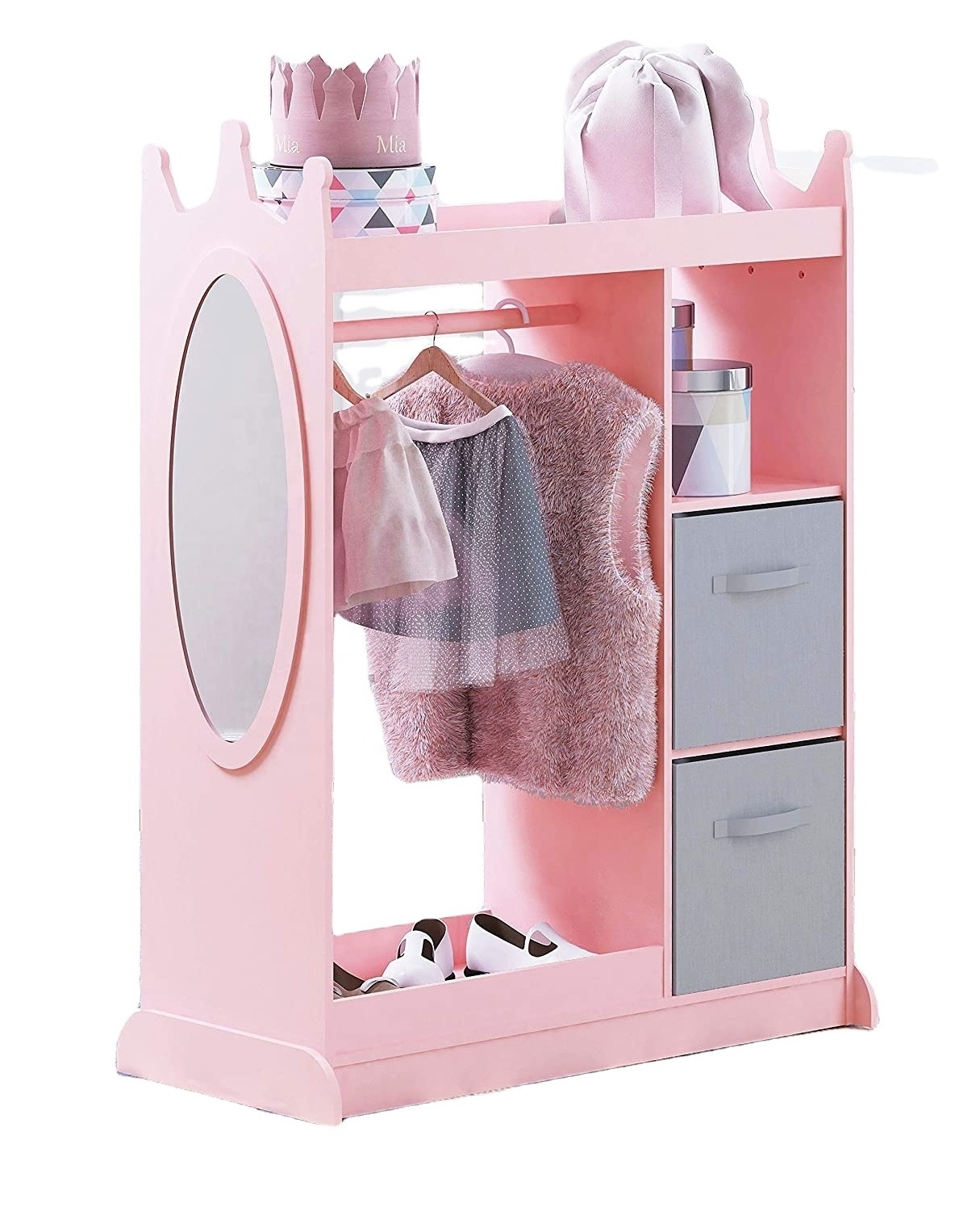 Wood Dress up Storage with Mirror Toddler Armoire Dresser with Mirror Costume Closet for Kids  Pretend Storage Closet