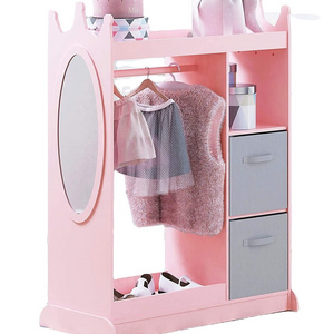 Wood Dress up Storage with Mirror Toddler Armoire Dresser with Mirror Costume Closet for Kids  Pretend Storage Closet