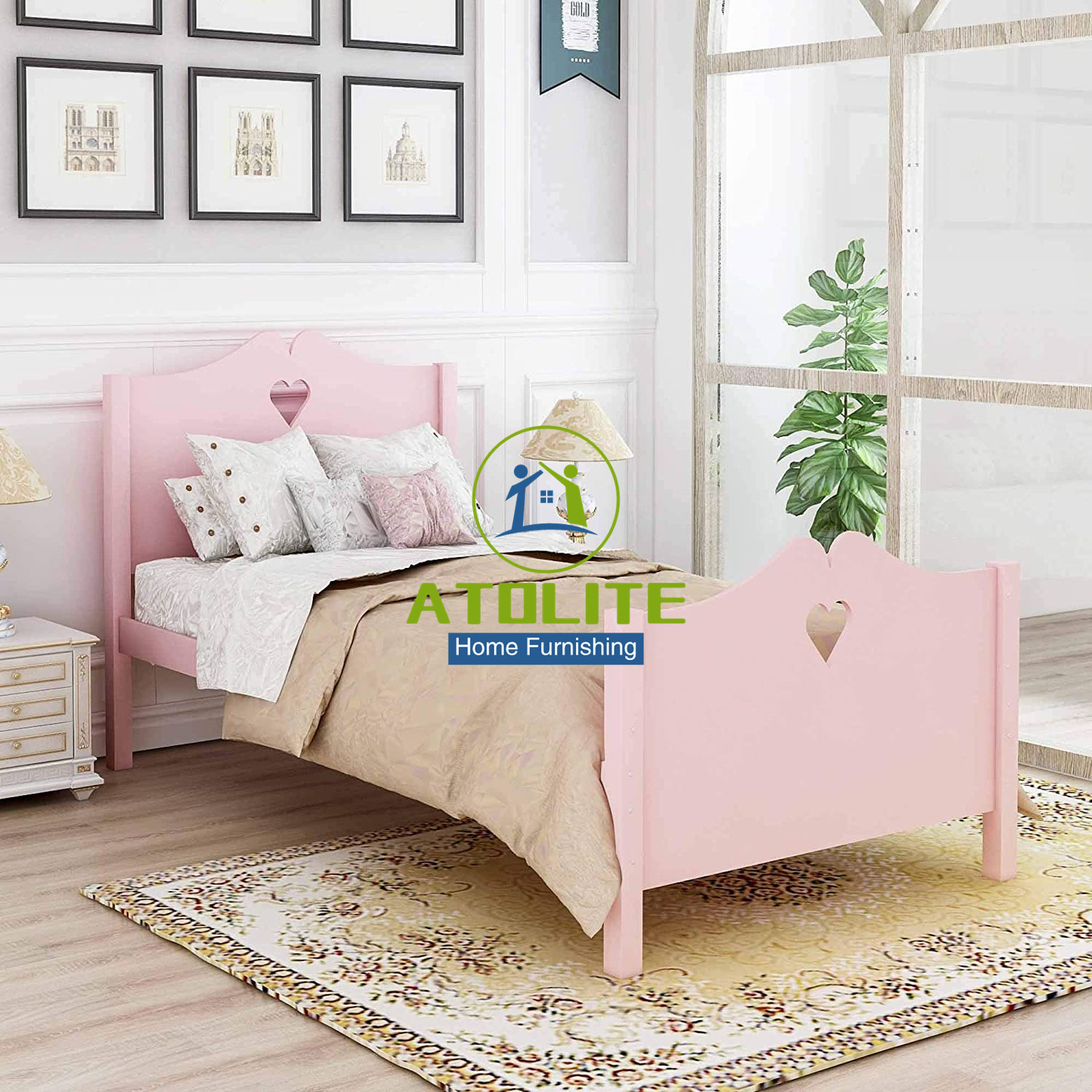 Factory direct sale wooden Bedroom Furniture Platform Bed with Heart Shaped Hollow Out Design