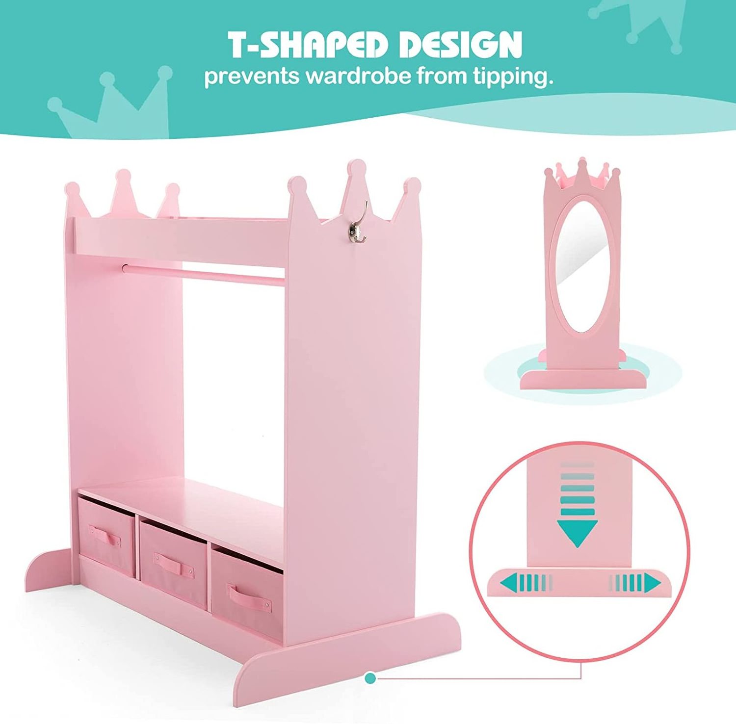 Hot sale Clothes Rack  Coat Rack Kid Armoire Dress-Up Closet with Mirror